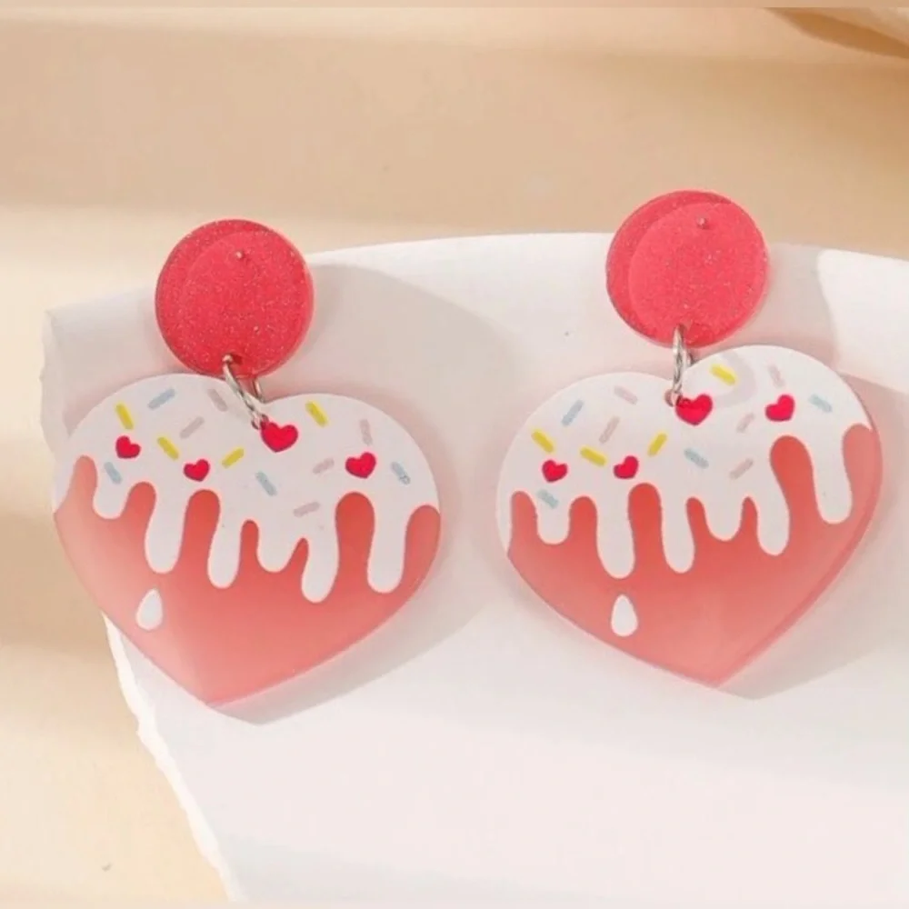Cupcake Heart Pink Frosted Sprinkle Cake Donut Pastry Sweet Treat Kawaii Dangles